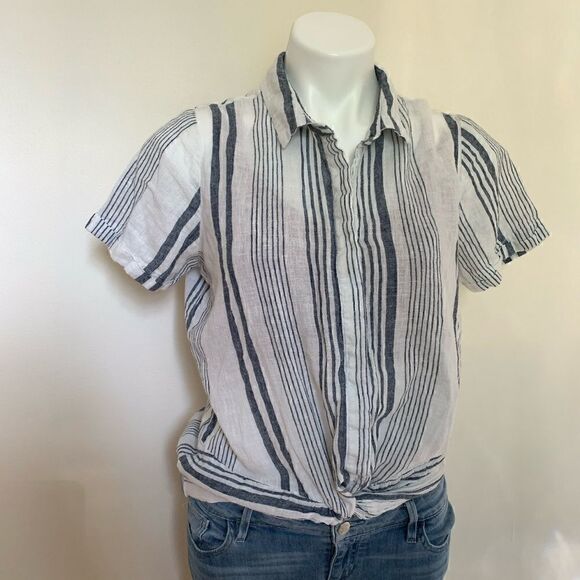 Universal Thread Linen Striped Knot Front Tee - Picture 2 of 8